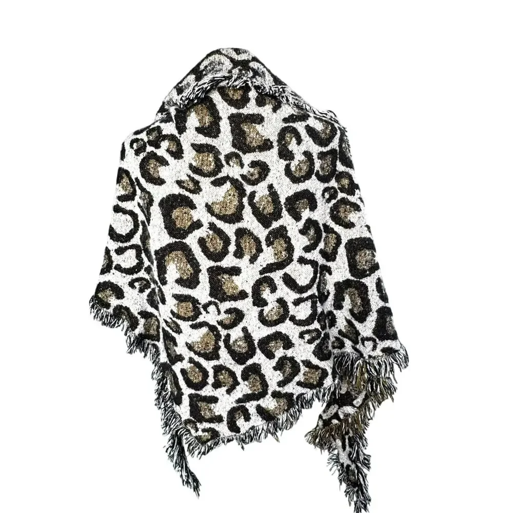 ALTAR'D STATE NWT Women’s Leopard Print Reversible Knit Shawl Wrap Scarf Tassels